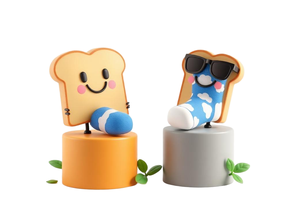 Sock and toast on pedestals